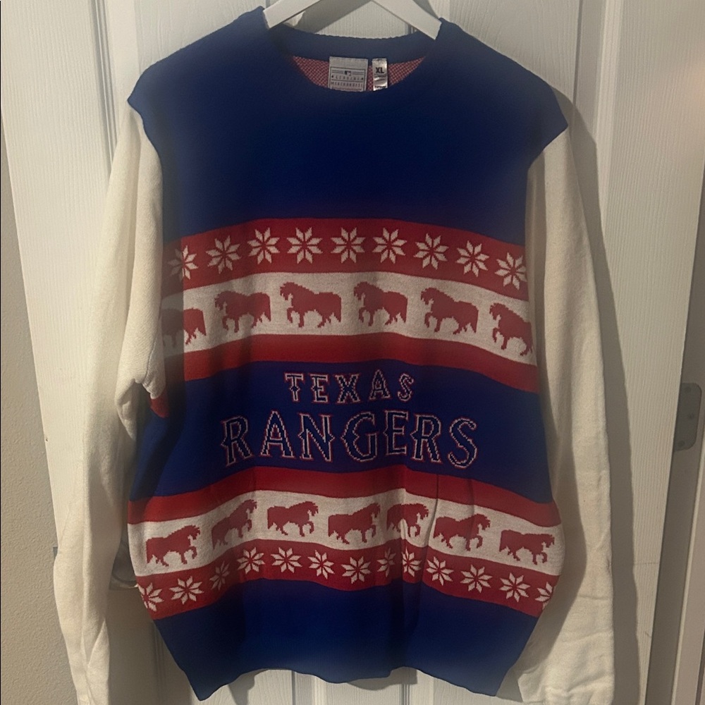 Texas Rangers baseball Blue & White Holiday Sweater XL